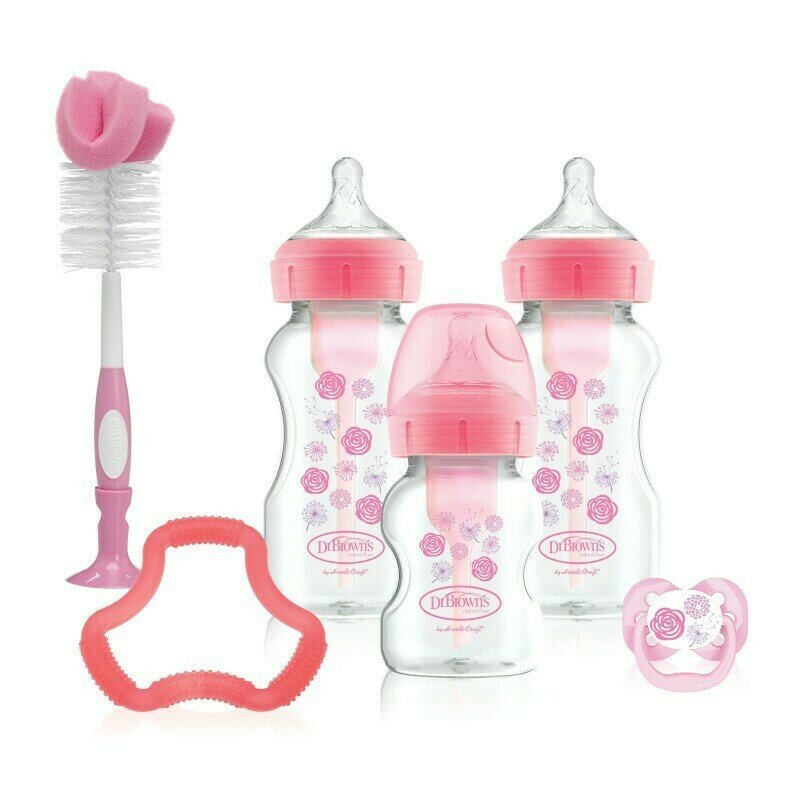 Dr. brown's - set accesorii si biberoane anti-colici cu gat larg options plus pp, roz