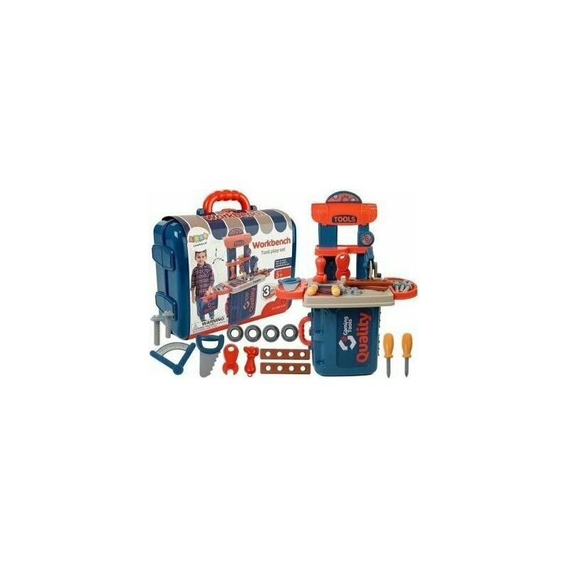 Set banc de lucru pentru copii, atelier cu unelte portabil in valiza, LeanToys, 6875