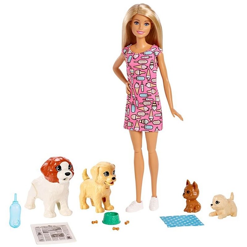 Barbie - Papusa Set cu 4 catelusi Cu accesorii by Mattel Family