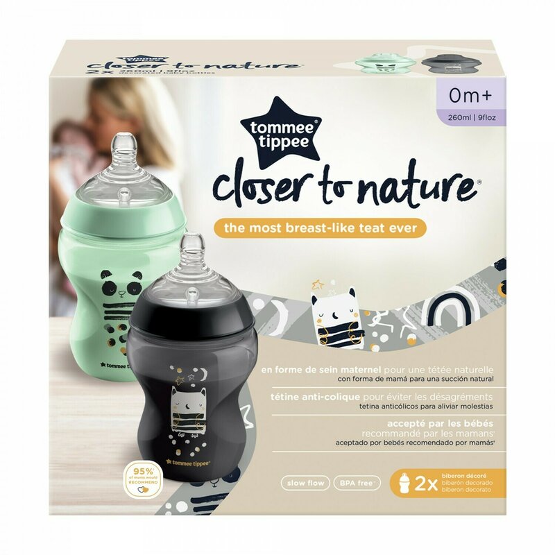 Biberon Tommee Tippee Closer to Nature, 260 ml, PP, Negru/Verde, 0 luni +, 2 buc