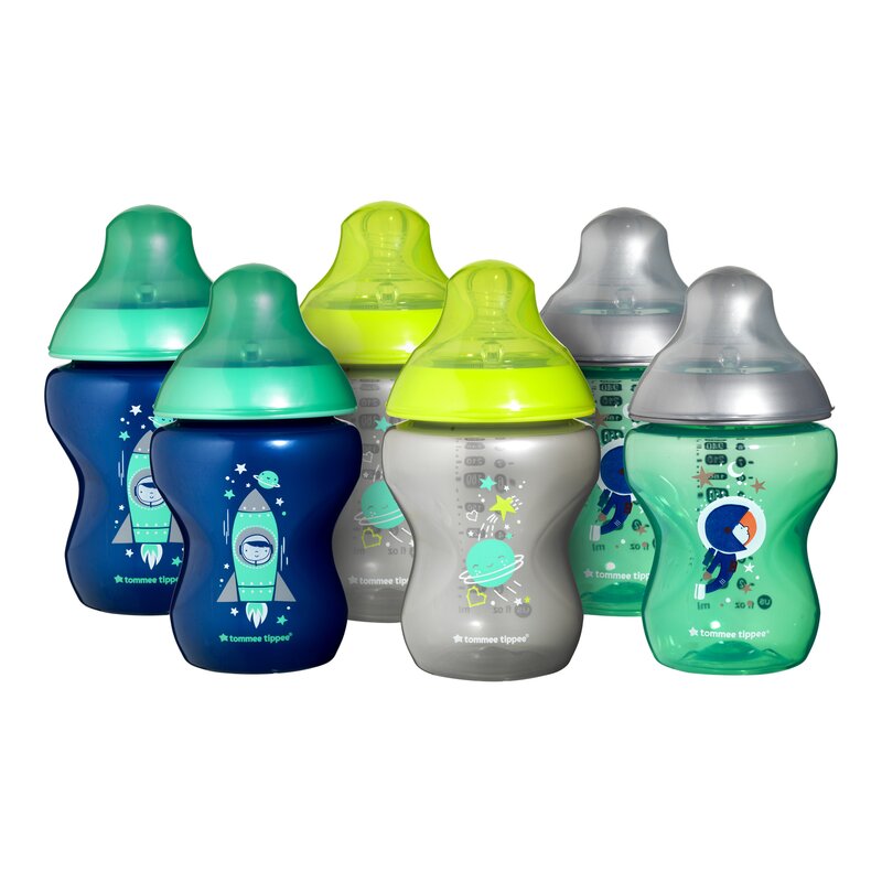 Tommee tippee - set biberoane onl baietei haiosi, 260 ml, 6 buc, 0 luni+, multicolor