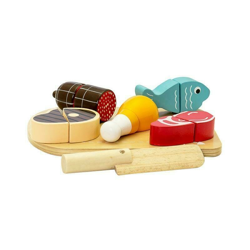 Mamamemo - set blat de taiat cu carne de jucarie, din lemn,