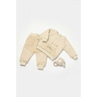 Set bluza cu buzunar si pantaloni Ursulet, Winter muselin, 100% bumbac dublat - Stone, BabyCosy (Marime: 6-9 luni)