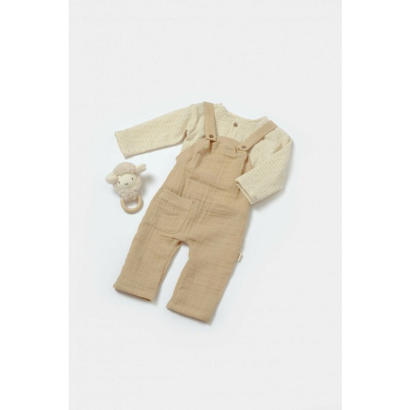 Set bluza si salopeta, Winter muselin, 100% bumbac - Apricot, BabyCosy (Marime: 12-18 Luni)