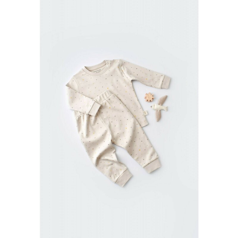 Set bluzita cu maneca lunga si pantaloni lungi - bumbac organic 100% - Crem cu buline, BabyCosy (Marime: 18-24 Luni)