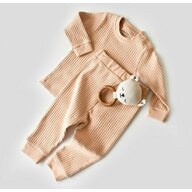 Set bluzita cu maneca lunga si pantaloni lungi din bumbac organic si 5% elastan - Bej inchis BabyCosy (Marime: 12-18 Luni)