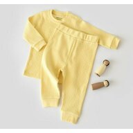Set bluzita cu maneca lunga si pantaloni lungi din bumbac organic si 5% elastan - Galben BabyCosy (Marime: 12-18 Luni)