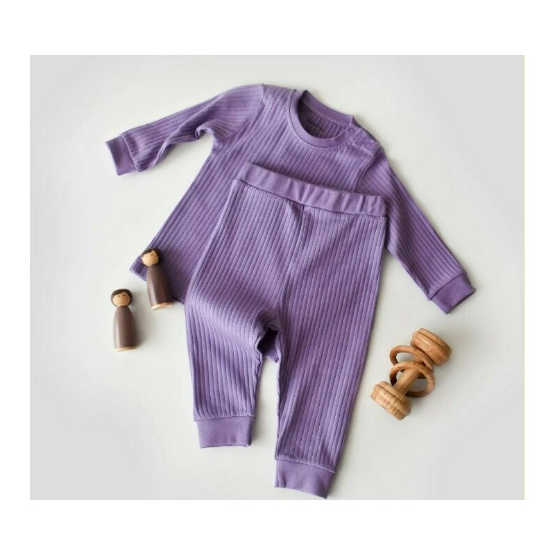 Set bluzita cu maneca lunga si pantaloni lungi din bumbac organic si 5% elastan - Mov, BabyCosy (Marime: 18-24 Luni)