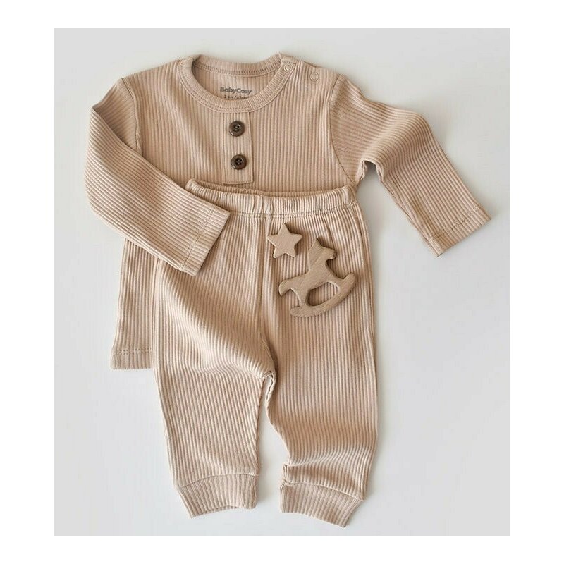 Set bluzita cu maneca lunga si pantaloni lungi din bumbac organic si modal - Blush BabyCosy (Marime: 18-24 Luni)