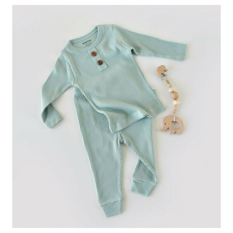 Babycosy - Set bluzita cu maneca lunga si panataloni lungi din bumbac organic si modal - Mint (Marime: 12-18 Luni)