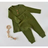 Set bluzita cu maneca lunga si pantaloni lungi din bumbac organic si modal - Verde BabyCosy (Marime: 12-18 Luni)