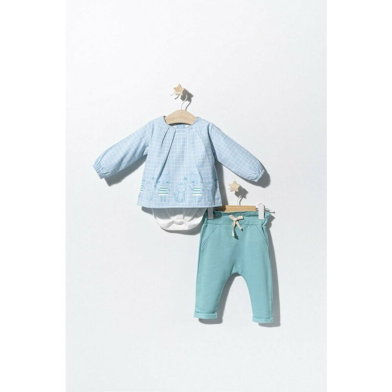 Set bluzita de vara cu pantalonasi pentru bebelusi Cats, Tongs baby (Culoare: Roz, Marime: 12-18 Luni)