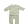 Set bluzita petrecuta si pantaloni lungi din muselina, BabyCosy, 100% bumbac organic, Verde (Marime: 12-18 Luni) - 1