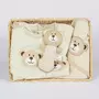 Set cadou 5 piese, New Baby, Din bumbac organic, salopeta, baveta, paturica cu gluga, jucarie, Marime 0 - 3 luni, Beige - 1