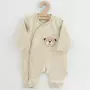 Set cadou 5 piese, New Baby, Din bumbac organic, salopeta, baveta, paturica cu gluga, jucarie, Marime 0 - 3 luni, Beige - 3
