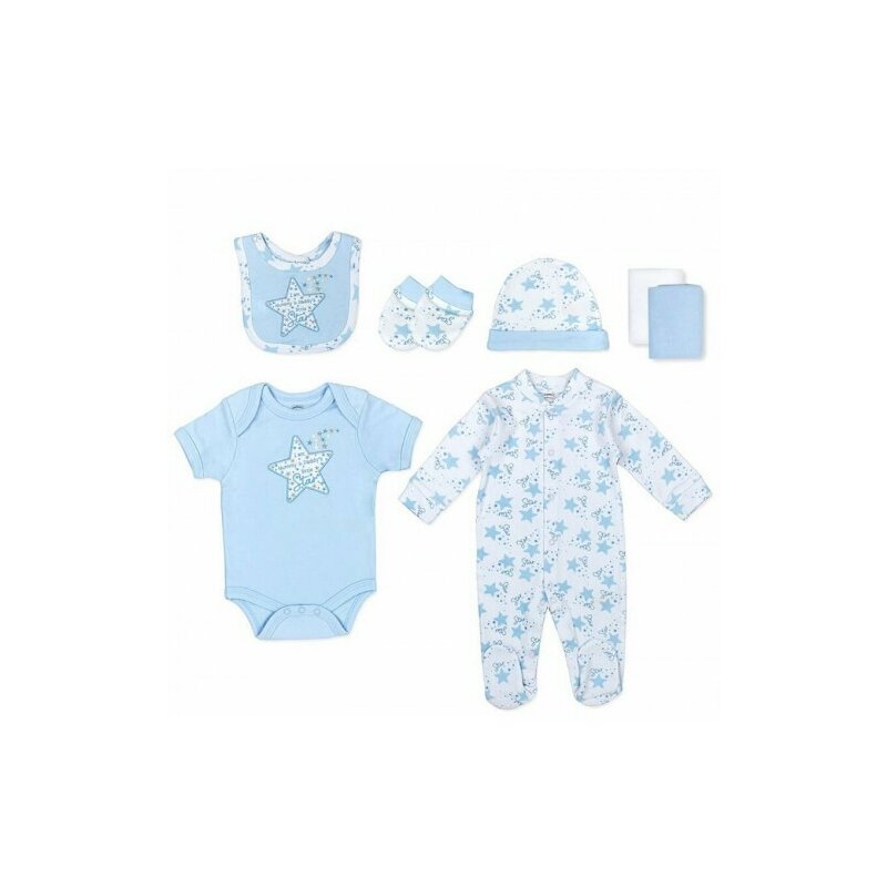 hainute bebelusi 3 6 luni baieti Set cadou hainute pentru bebelusi 7 piese model stelute bleu - marimea 3-6 luni
