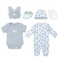 Set cadou hainute pentru bebelusi 7 piese model stelute gri - marimea 3-6 luni