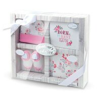 Set cadou nou nascuti 4 piese din bumbac model floricele - alb si roz