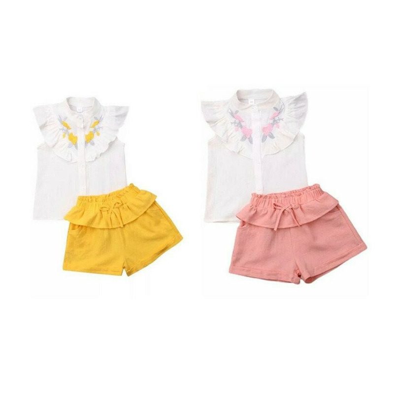 Set camasuta si pantaloni cu broderie Drool (Culoare: Galben, Marime: 100)