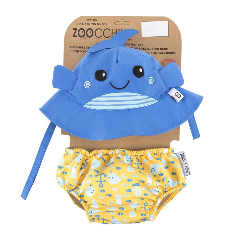 Zoocchini - articol de inot si plaja whale marimea l, chilotel de baie, palarie, upf 50+