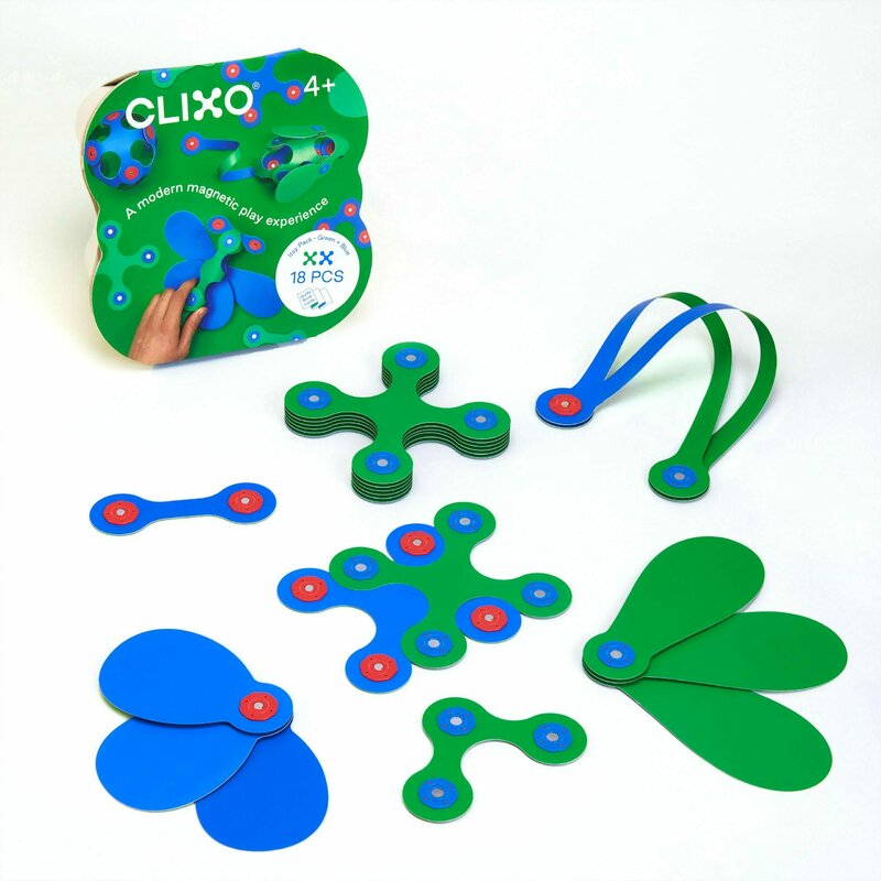 Clicstoys - set clixo de construit cu magnet, itsy pack blue-green 18