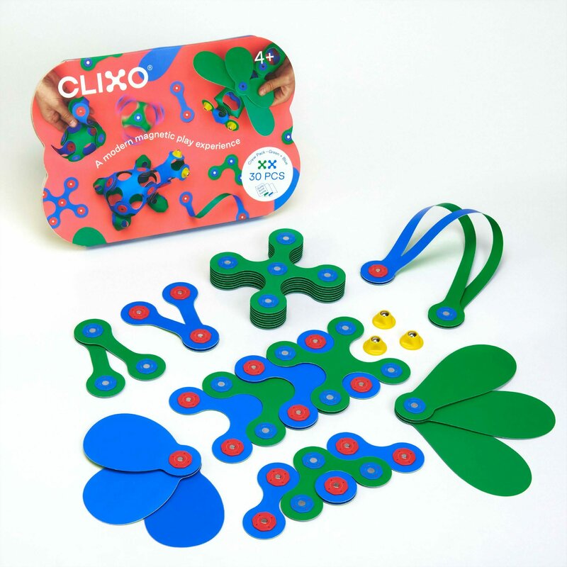Clicstoys - set clixo de construit cu magnet, itsy pack blue-green 30