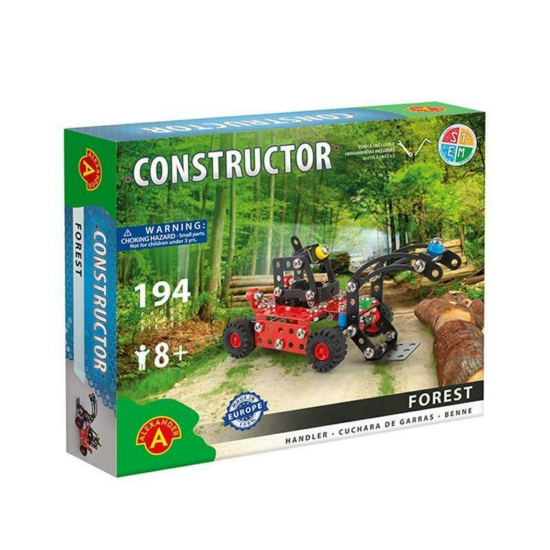 Alexander toys - set de constructie vehicul forest utilaj incarcare busteni , constructor , 194 piese metalice