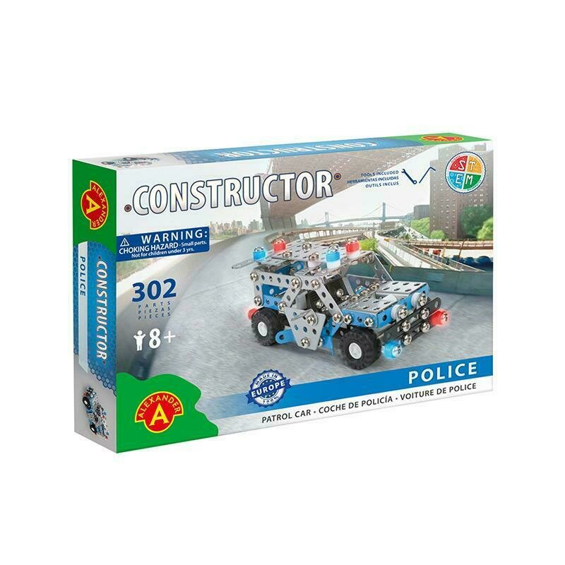 Alexander Toys - Set de constructie Vehicul Masina de politie , Constructor , 302 piese metalice