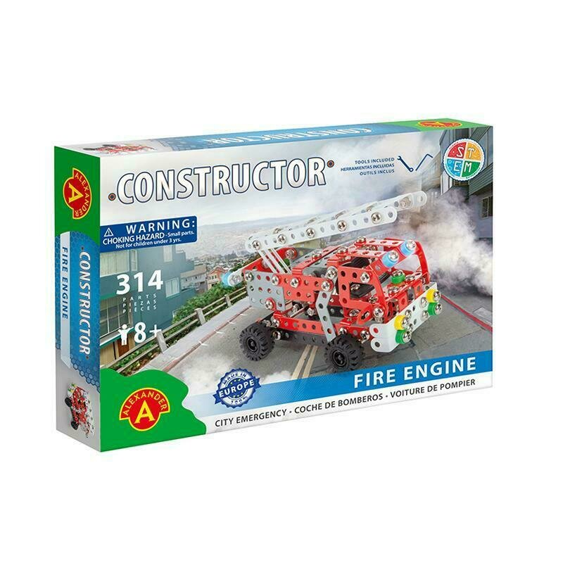 Alexander Toys - Set de constructie Vehicul Masina de pompieri , Constructor , 314 piese metalice
