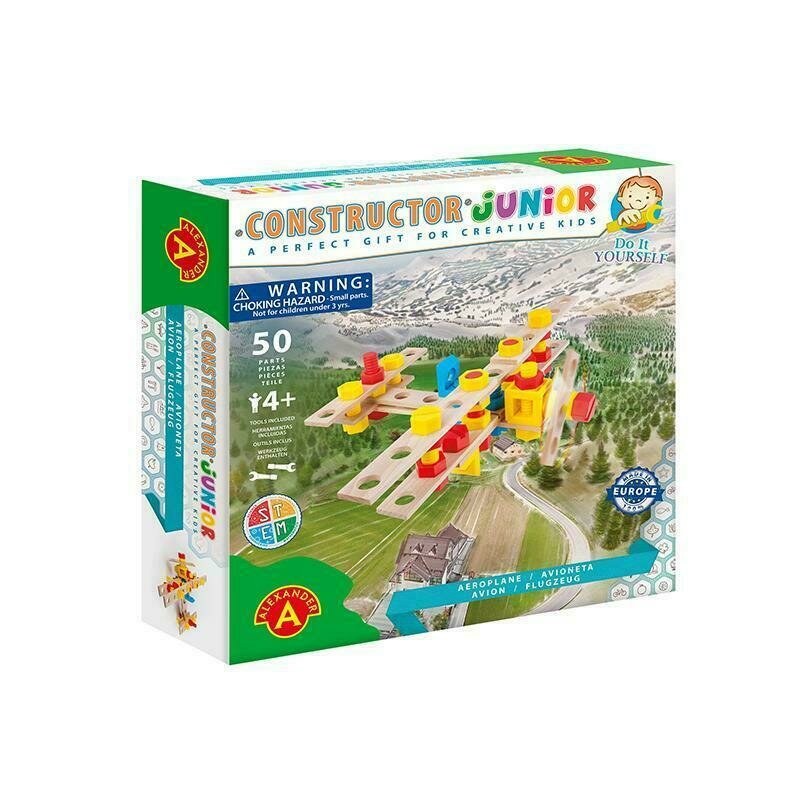 Alexander toys - set de constructie avion , constructor junior , 50 piese din lemn