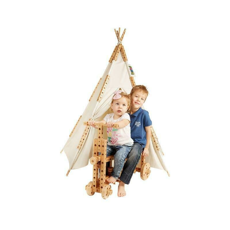 Pony - set constructie cort pentagonal tee-pee alb