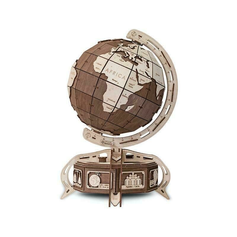 Ewa - puzzle 3d the globe , puzzle copii , cu mecanism din lemn, piese 393, maro