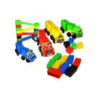 Bj plastik - Set constructie cuburi mari, cu vehicule, 103 piese, Educational Blocks
