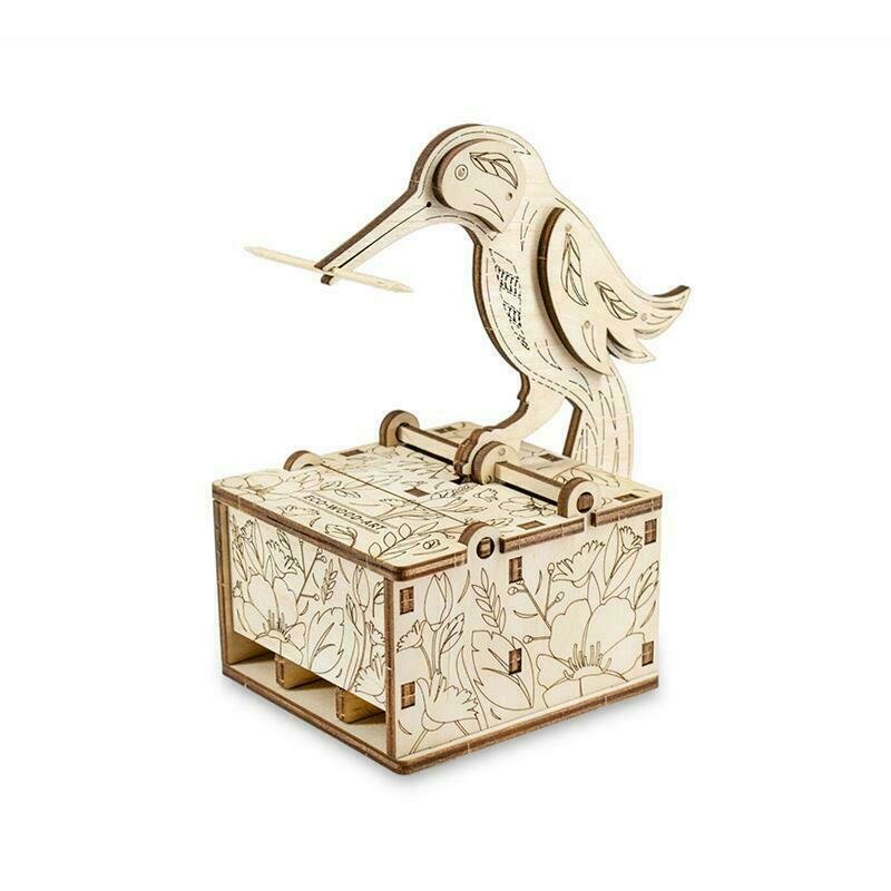 Ewa - puzzle 3d bird , puzzle copii , mini, cu mecanism din lemn, piese 38