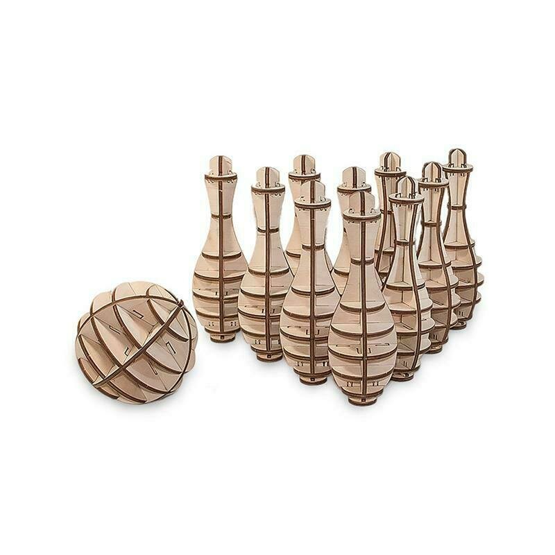 Ewa - puzzle 3d mini bowling , puzzle copii , cu mecanism din lemn, piese 131