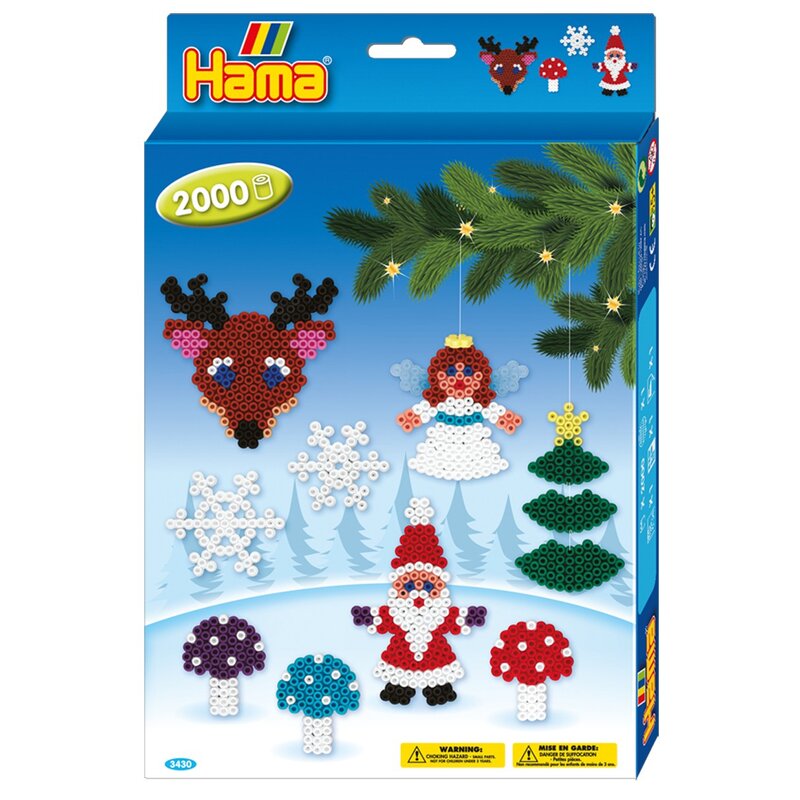 Hama - set craciun in cutie - 2000 margele midi si o planseta