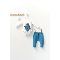 Set cu pantalonasi cu buzunare si body cu maneca lunga pentru bebelusi Monster, Tongs baby (Culoare: Albastru, Marime: 12-18 Luni)