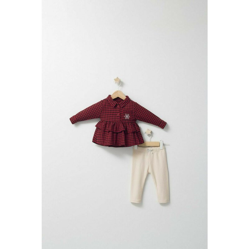 Set cu pantalonasi si camasuta in carouri pentru bebelusi Ballon, Tongs baby (Culoare: Rosu, Marime: 12-18 Luni)