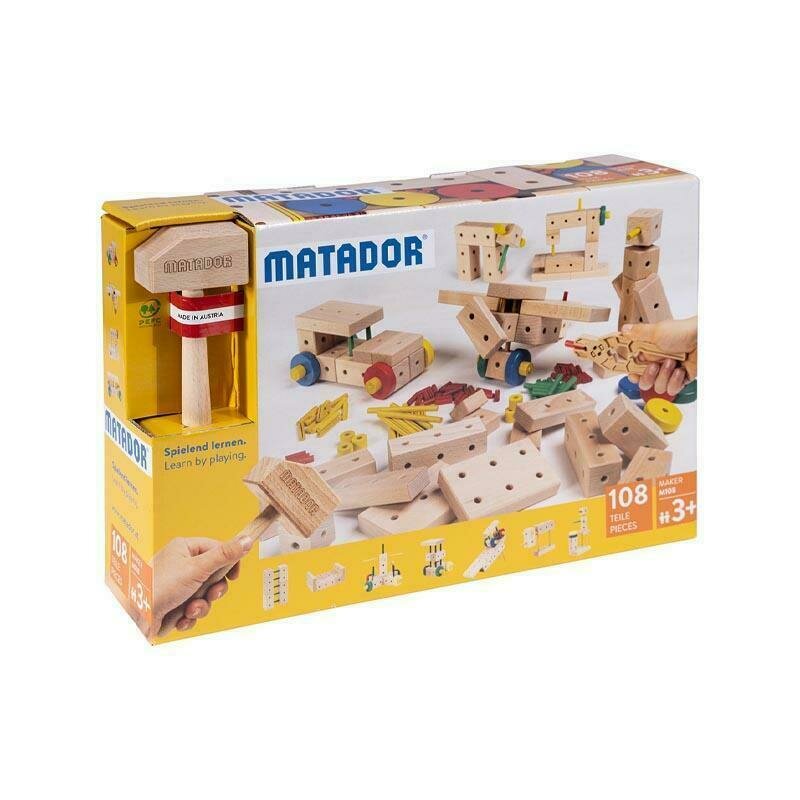 Matador - Set cuburi de constructie din lemn Maker 108 piese, +3 ani,