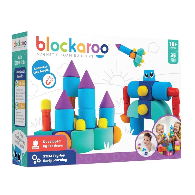 Clicstoys - set cuburi din spuma cu magnet blockaroo, castel 35 piese