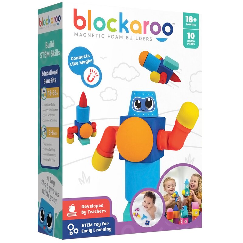 Clicstoys - set cuburi din spuma cu magnet blockaroo, robot 10 piese