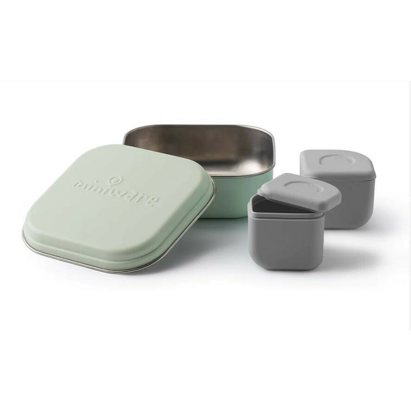 Set cutie cu 2 silipods pentru mancare bebelusi Miniware Grow bento, 3 piese, Keylime+Grey