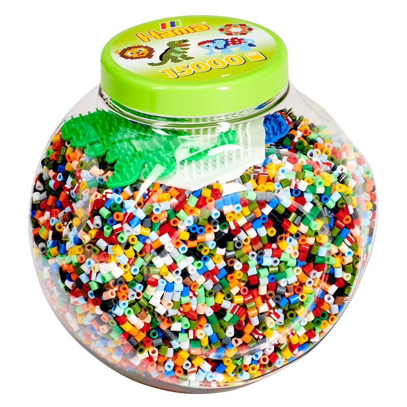 Hama - set de 15000 margele si 3 plansete in borcan cu capac verde