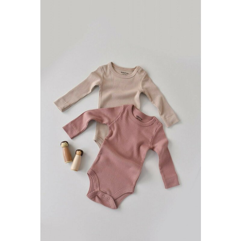 Set de 2 body-uri cu maneca lunga din bumbac organic si modal - Roz/Blush BabyCosy (Marime: 6-9 luni)