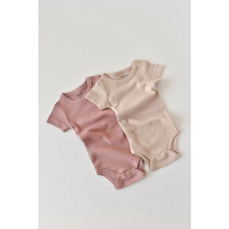 Set de 2 body-uri cu maneca scurta din bumbac organic si modal - Roz/Blush BabyCosy (Marime: 0-3 Luni)