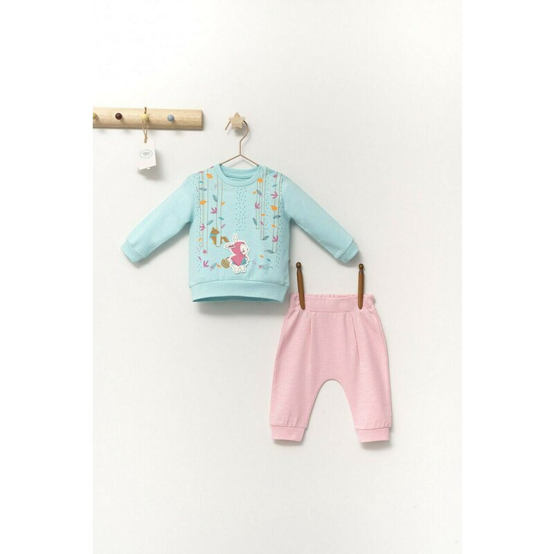 Set de 2 piese de trening Scufita rosie pentru bebelusi, Tongs baby (Marime: 12-18 Luni, Culoare: Turcoaz)