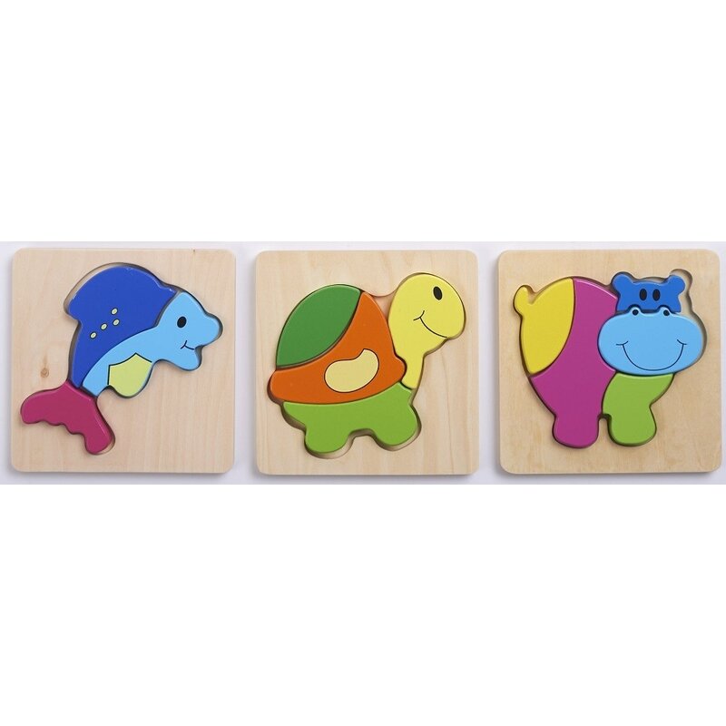 Commotion - Puzzle din lemn Animale 3 in 1 Puzzle Copii, piese12