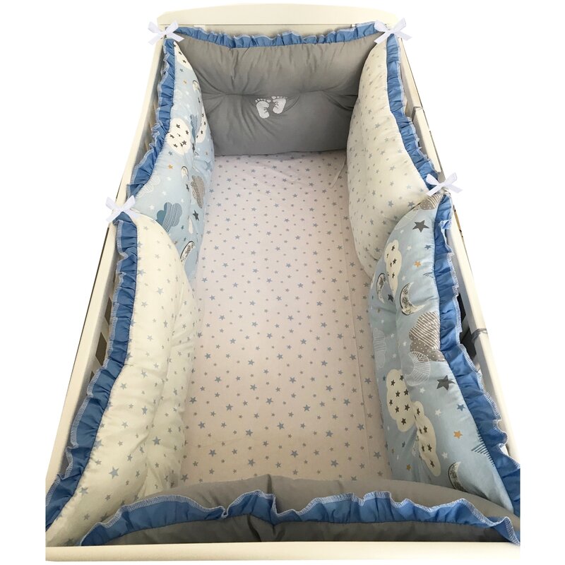Deseda - set de 6 bucati aparatori protectii laterale patut 120x60 cm gri-norisori-stelute albastre
