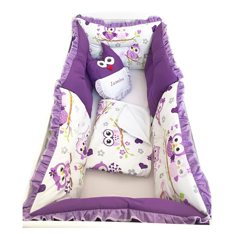 Deseda - set de 6 bucati aparatori protectii laterale patut 140x70 cm bufnite violet