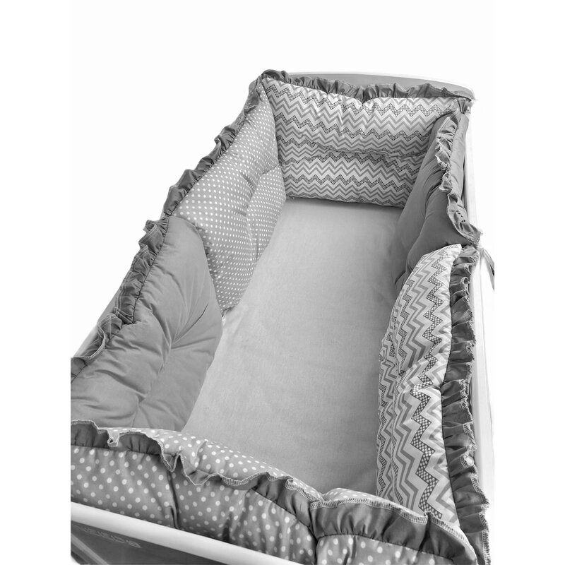 Deseda - set de 6 bucati aparatori protectii laterale patut 140x70 cm mix zig zag-buline - gri